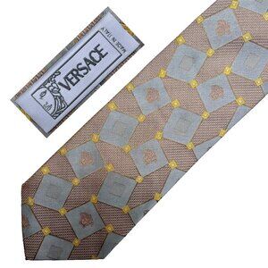 VERSACE 90s Vintage Metallic Silk Medusa Pattern Tie Made in Italy